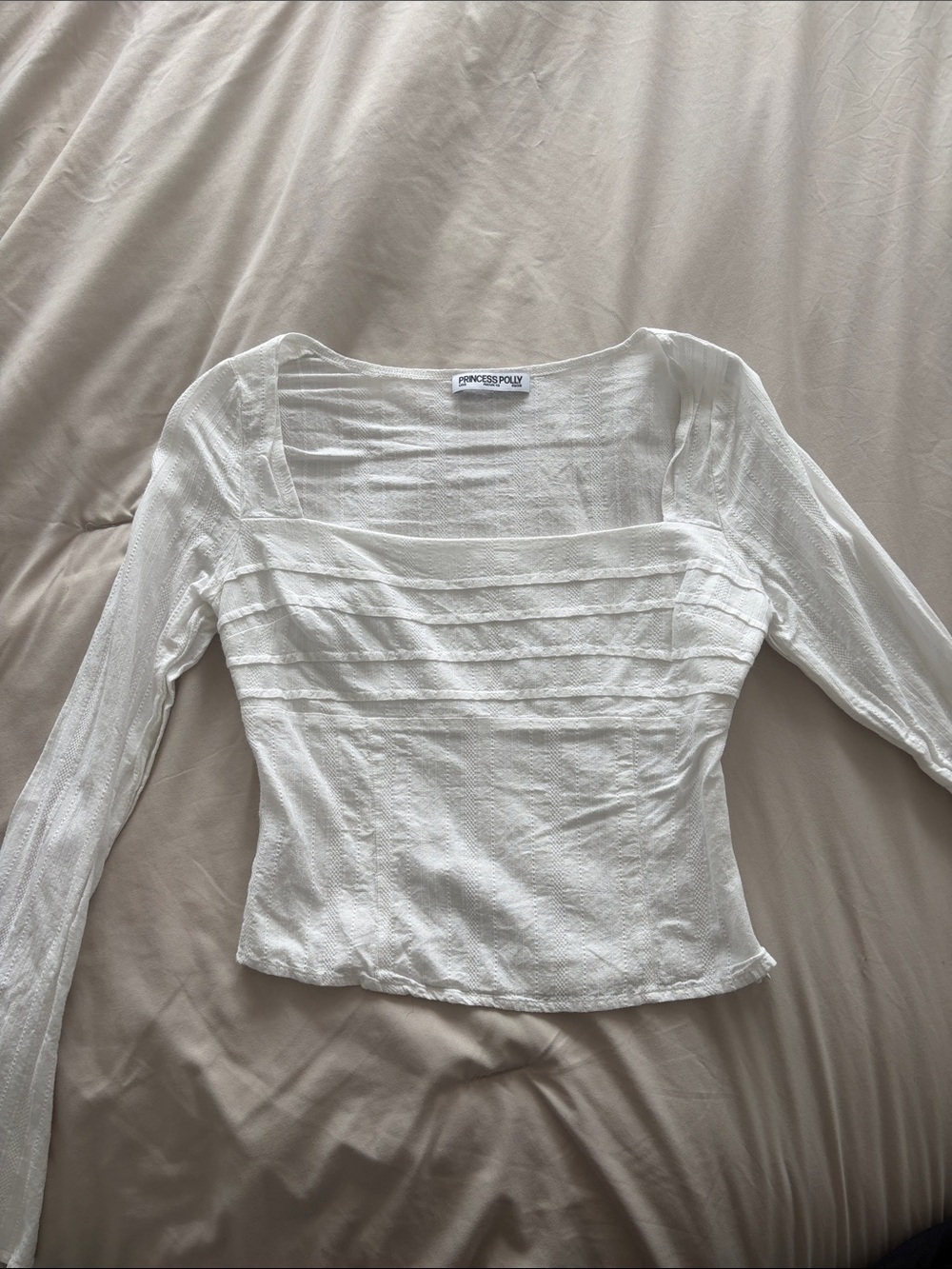 Princess Polly White Square Neck Long Sleeve Blouse